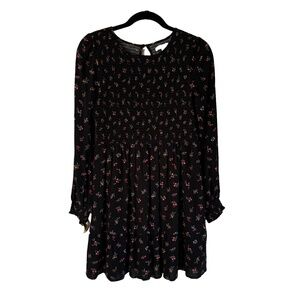 American Eagle Black Dress with Small Floral Pattern and Keyhole Closure EUC